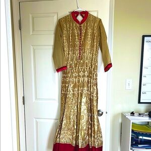 Elegant Gold and Red Women's Dress